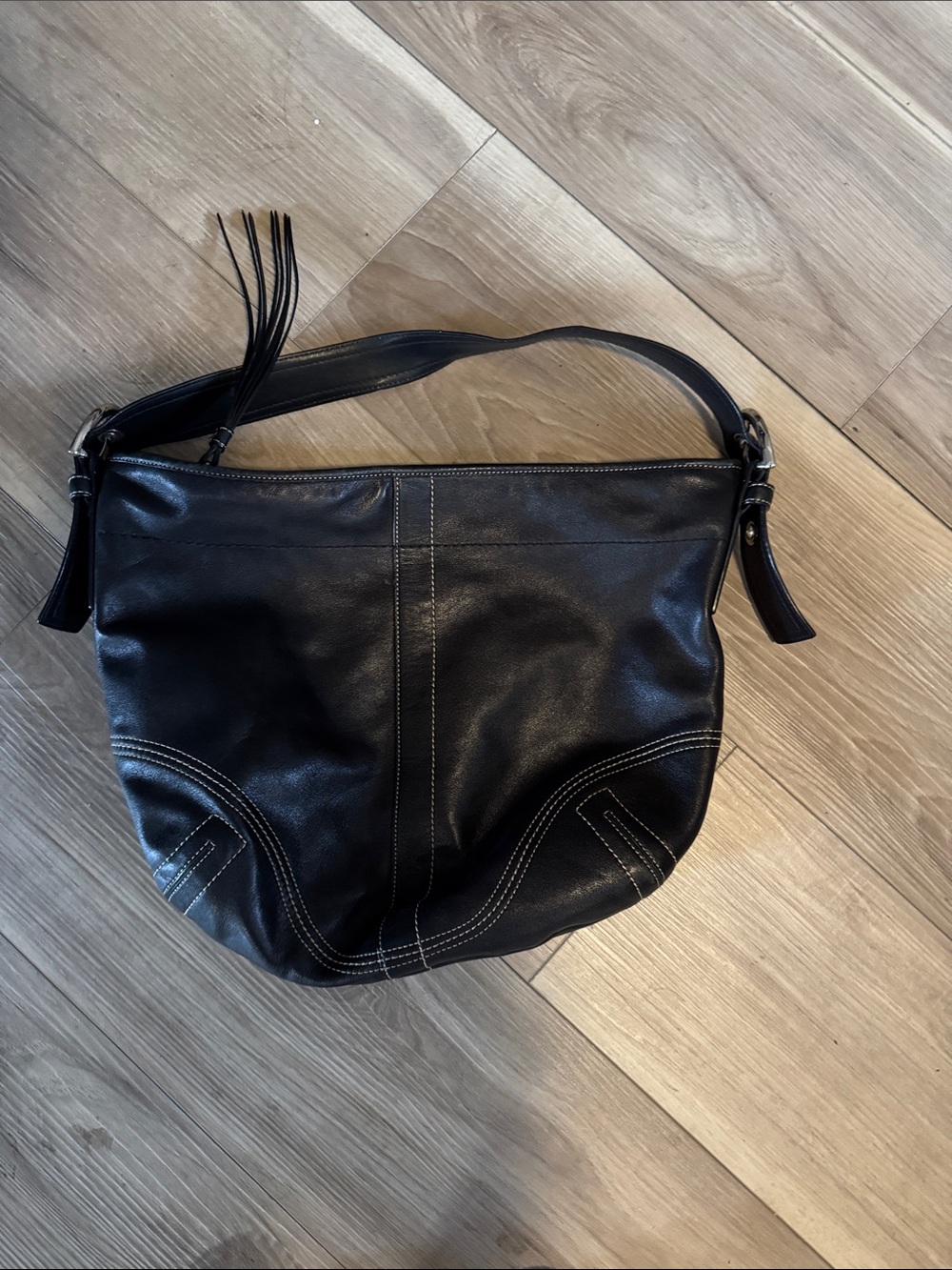 Coach real Leather Hobo Shoulder Bag in Black